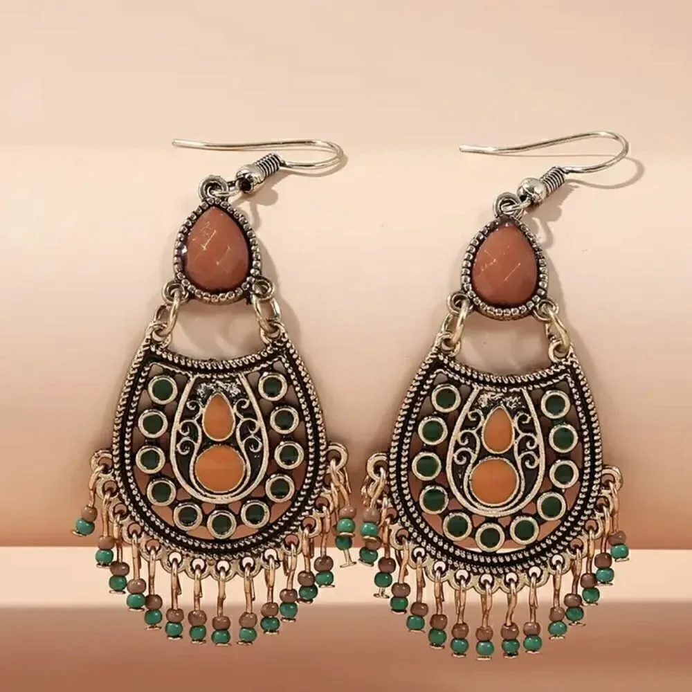 Bohemian Beaded Tassel Drop Dangle Earrings Silver Plated Decor Gift For Women